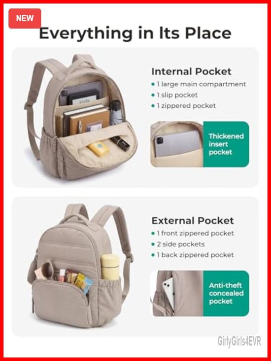 Mini Puffer Backpack with Detachable Pouch, Quilted Daypack